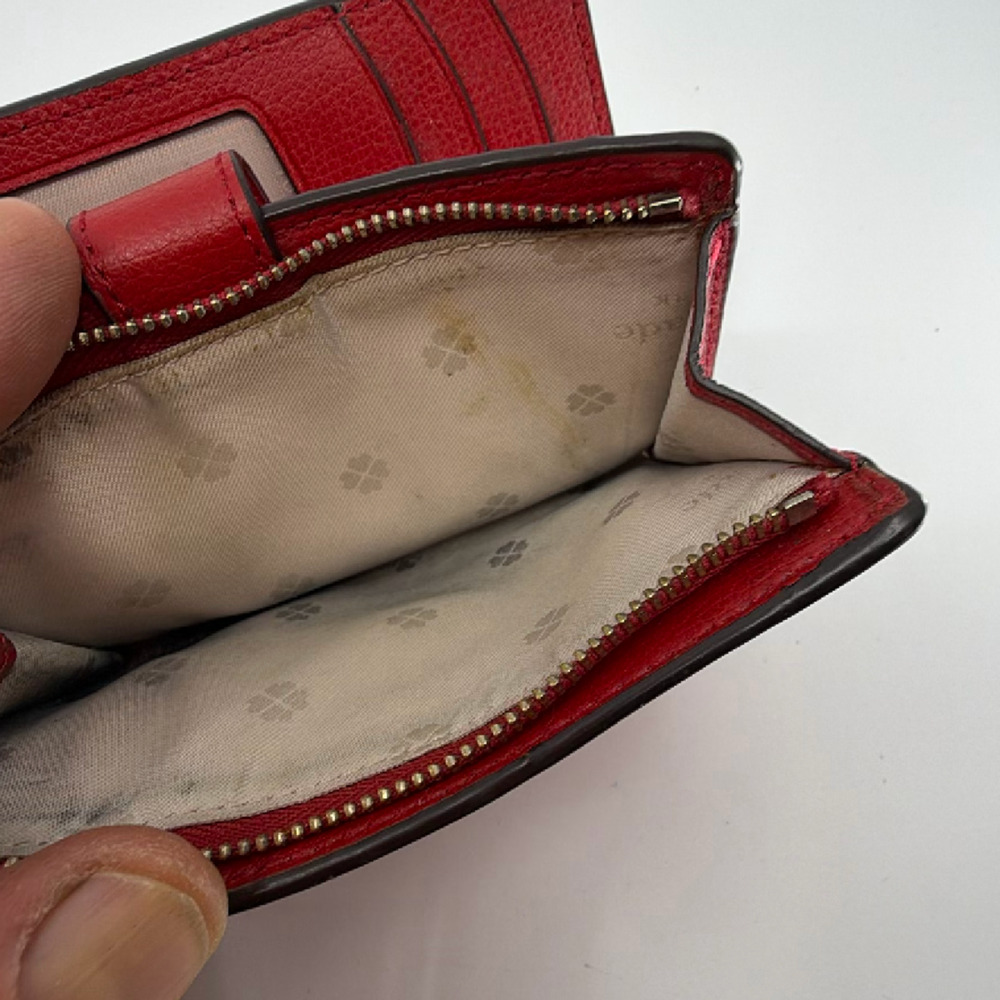 Kate Spade Bifold Wallet Red Pebbled Leather Wallet - Picture 6 of 8